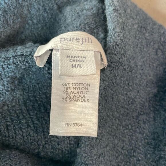 J. Jill Pure Poncho Sweater Women Mock Turtleneck Split Side Boucle M/L Teal - Picture 6 of 8